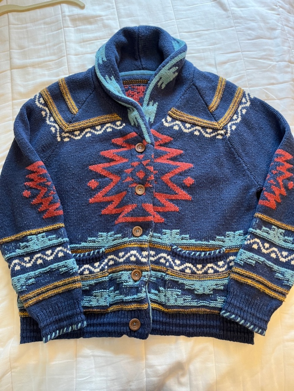 Sundance Navy Blue Multicolor Southwestern Button Cardigan
